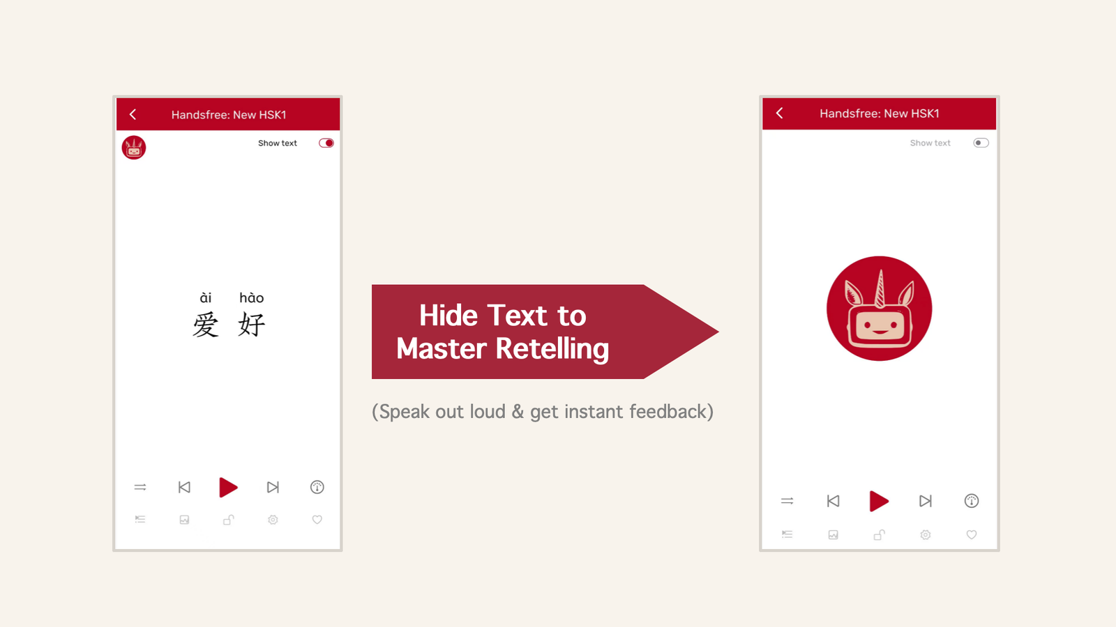 CPAIT Handsfree mode hide text to repeat Hide text to repeat content with auditory only.
