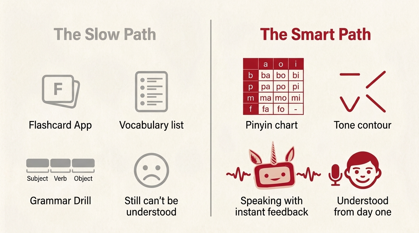 How to start learning Chinese: the slow path vs the smart path Two learning paths compared: vocabulary-first vs Pinyin-first for Chinese beginners